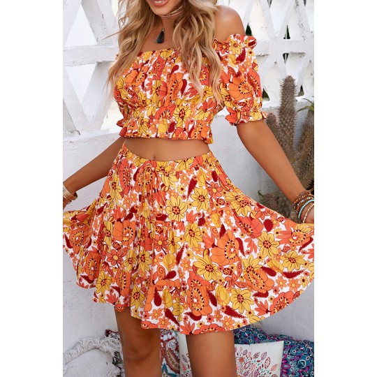 Orange floral pattern skirt...