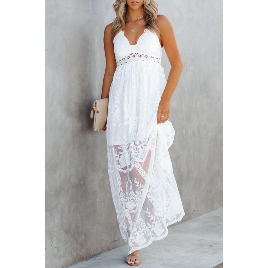 White lace embroidered maxi...