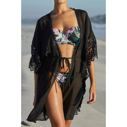 Kimono i svart mesh med...