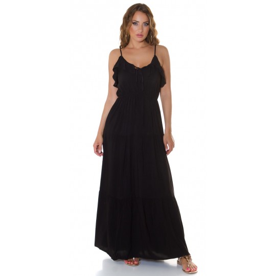 Black ruffle-encrusted maxi...