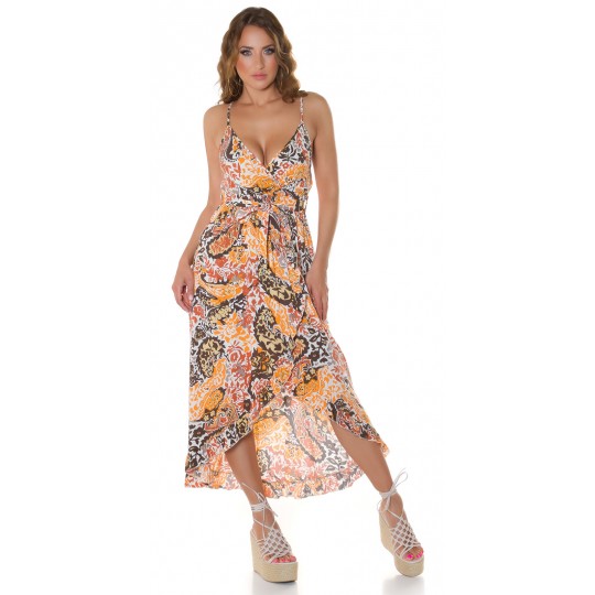 Orange patterned high low v...