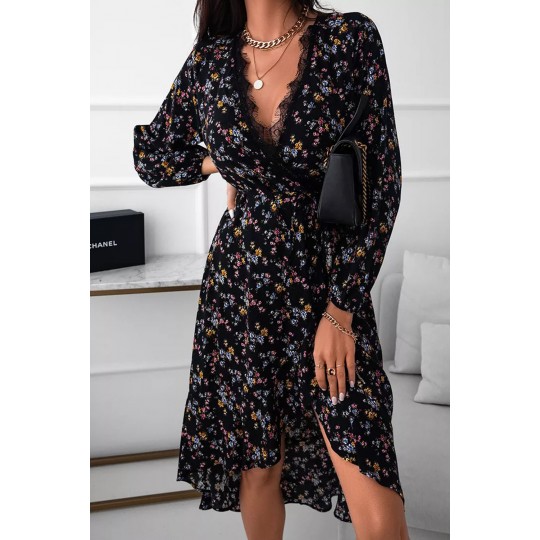 Black floral pattern v-wrap...