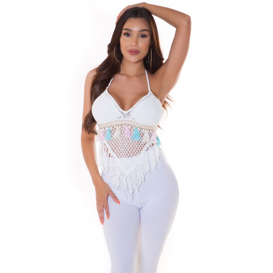 Valkoinen virkattu boho...