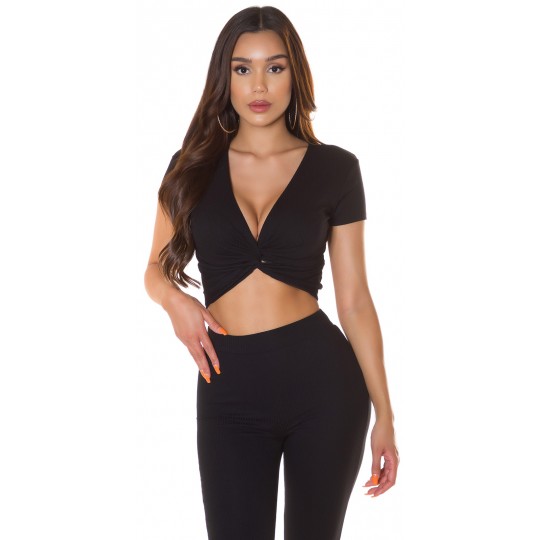 Black short-sleeved short...