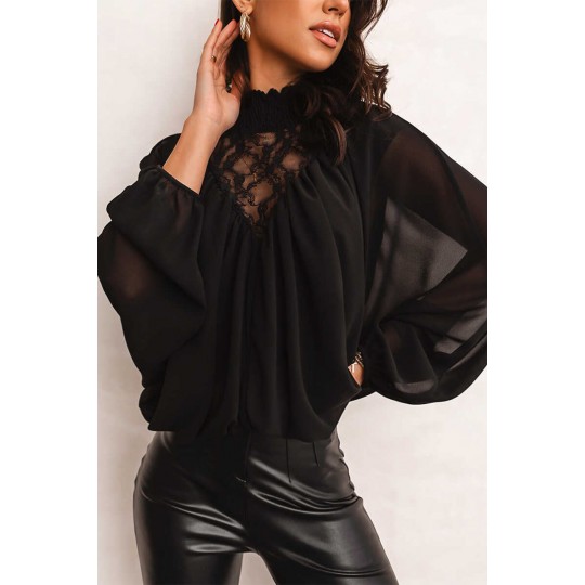 Black chiffon blouse with lace