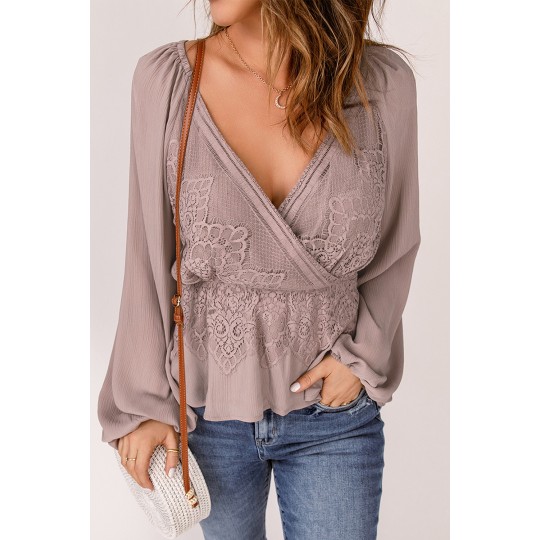 Pink baggy sleeve v-blouse