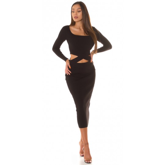 Svart stickad kjol med slitsar