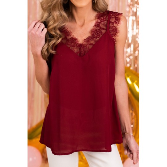 Red lace trim top