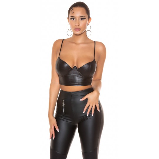 Black faux leather short...