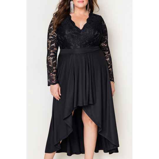 Black lace-sleeved high low...