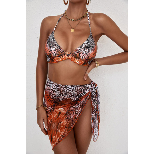 Orange leo-patterned bikini...