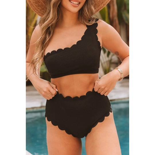 Svart vågig bikini med en axel