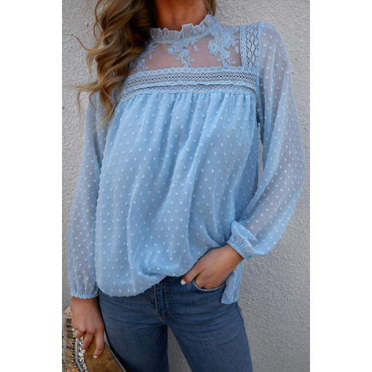 Light blue swiss dot lace...