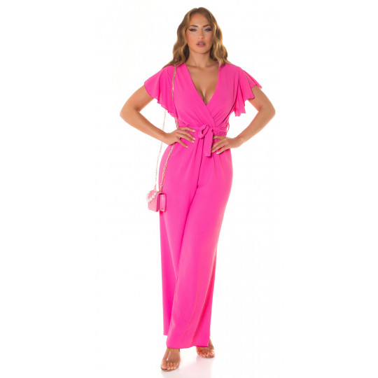 Pink short-sleeved wide-leg...