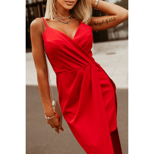 Red wrap-look v-dress with...