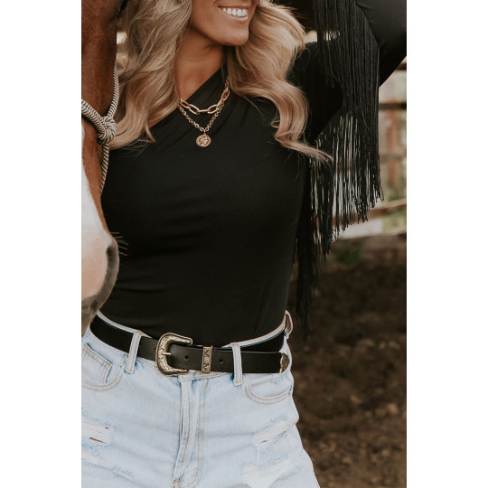 Svart enärmad body med fransar