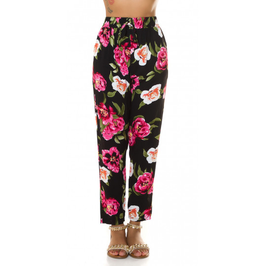 Black-pink floral summer pants