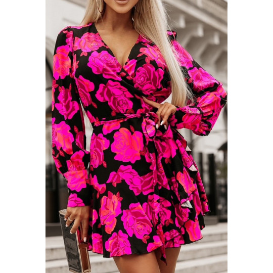 Black-pink rose-patterned...