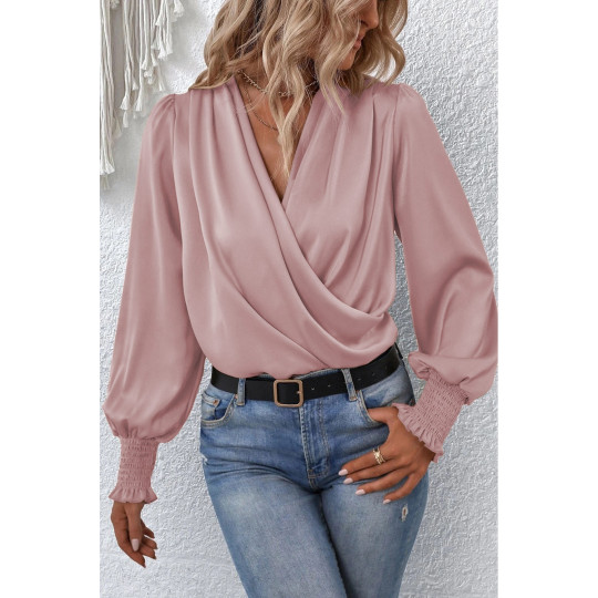 Pink bag-sleeved wrap-look...