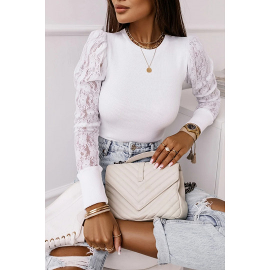 White lace sleeve ribbed shirt