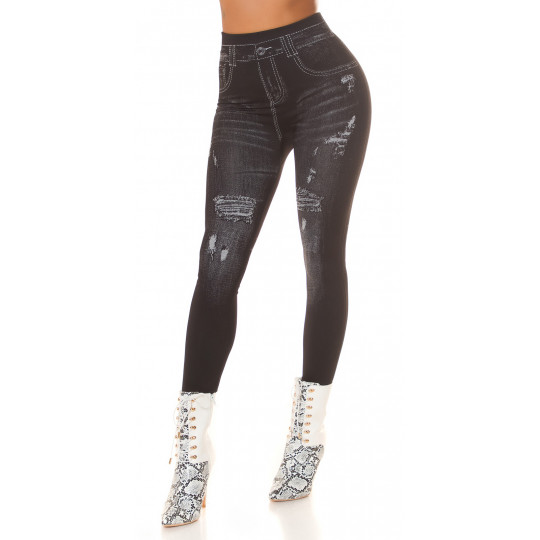 Black denim leggings with wear