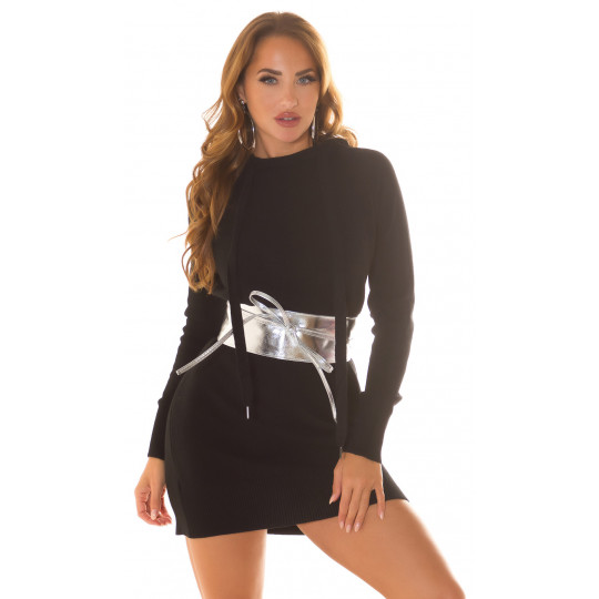 Musta basic neulemekko hupulla