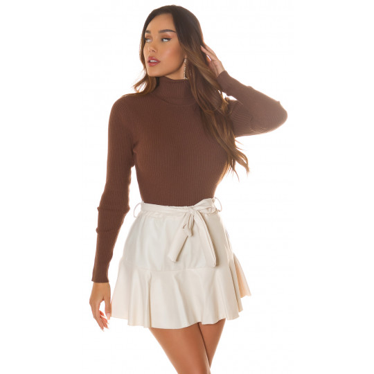 Basic brown ribbed polo knit