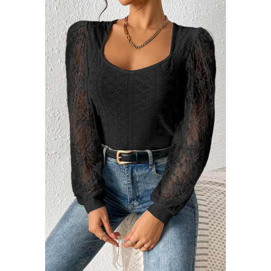 Black lace sleeve patterned...