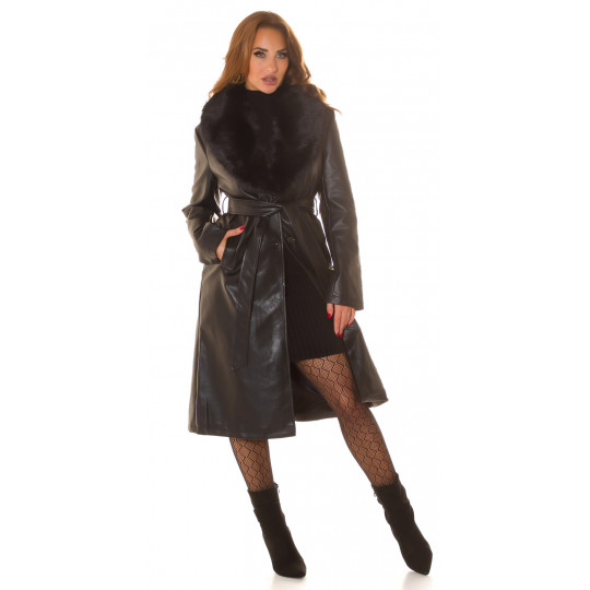Black faux leather winter...