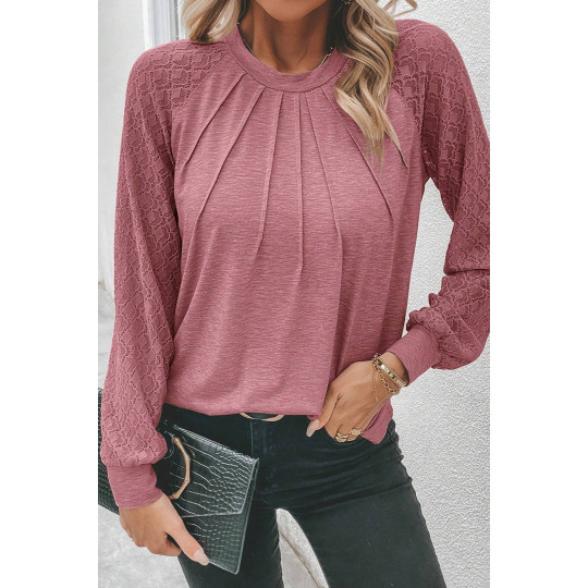 Pink lace-sleeved shirt...