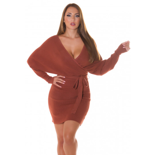 Brown wrap-look v-knit...