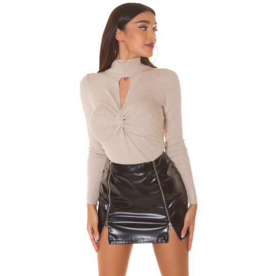 Beige polo knit with tie...