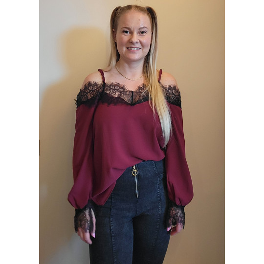 Burgundy lace-trimmed...