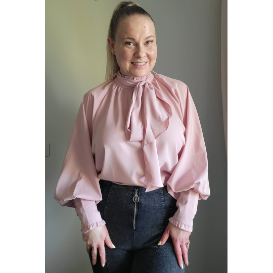 Pink bag-sleeved blouse...