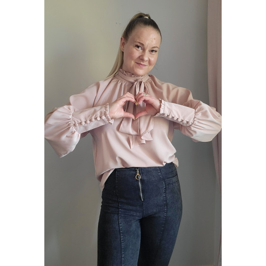 Khaki väskärmad blus med fluga